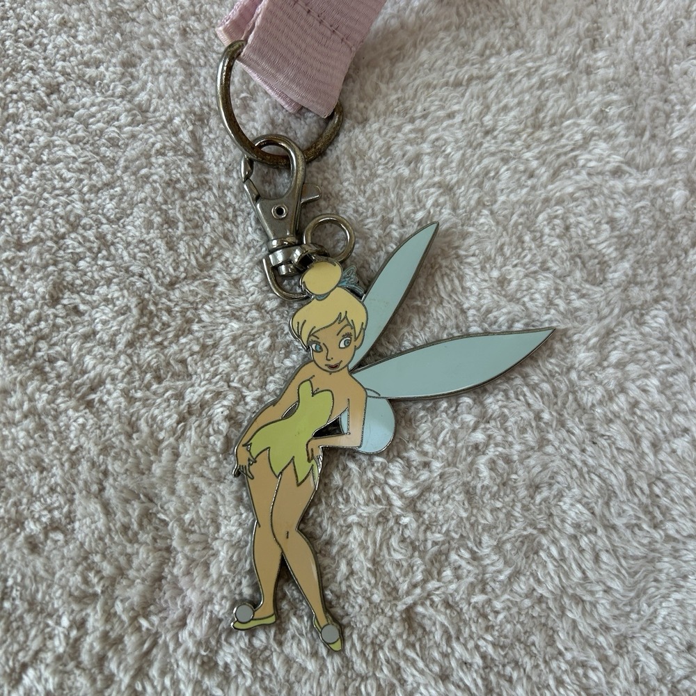 Disney Tinkerbell Keychain Y2K 2006 Collectors Item &Disneyland Pink Lanyard EUC